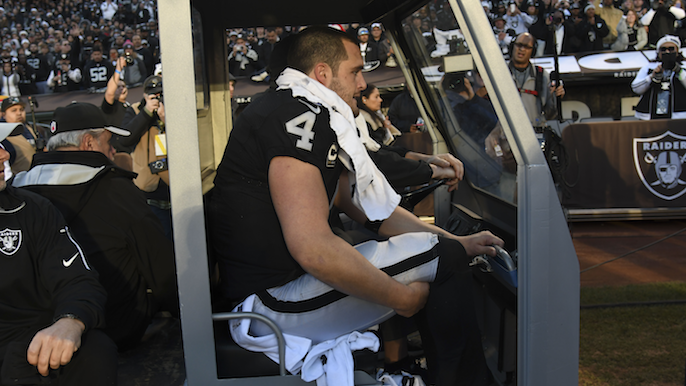 Mark Davis reacts to Derek Carr injury