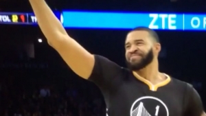 JaVale McGee nearly in-bounds the ball for Phoenix