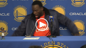 Draymond almost falls off podium in postgame conference