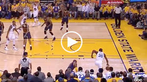 LeBron falls on pump fake before Durant monster jam