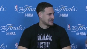 Klay Thompson experiences technical difficulties during conference call