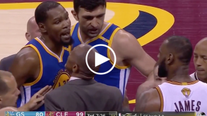 Kevin Durant and LeBron James scuffle at half court