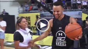 Ayesha Curry throws Steph alley-oop, drains 3-pointer