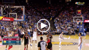 Curry celebrates deep three before shot falls against Bulls