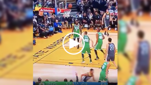 Curry spins and runs back on defense immediately after shooting, misses shot