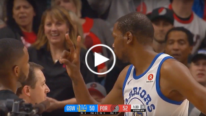 Kevin Durant blows kiss as security ejects Portland fan