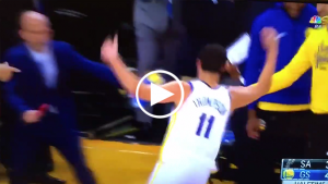 Thompson tries to run off court after buzzer beater, gets shut down by Warriors PR