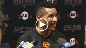 Giants players react to Dodger pitcher falling off mound to score game-winning run