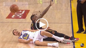 Klay heads to locker room after awkward collision with J.R. Smith