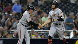 Pence, Shaw lead Giants to hectic win over Padres following controversial home run