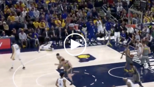 Steph slips on towel, face-plants while celebrating Klay Thompson dunk
