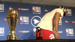 Kawhi Leonard forgets Finals MVP trophy at podium