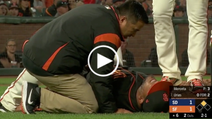 Reyes Moronta crumples to ground after throwing pitch