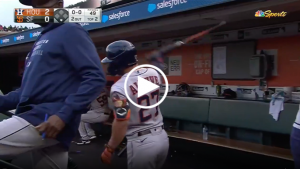 José Altuve smashes bat in dugout after striking out