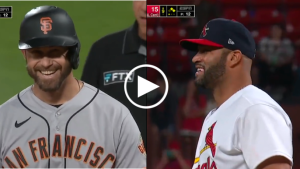Evan Longoria asks for ball after getting hit off Albert Pujols