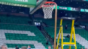Warriors pregame warm up delayed in Boston due to hoop being too high