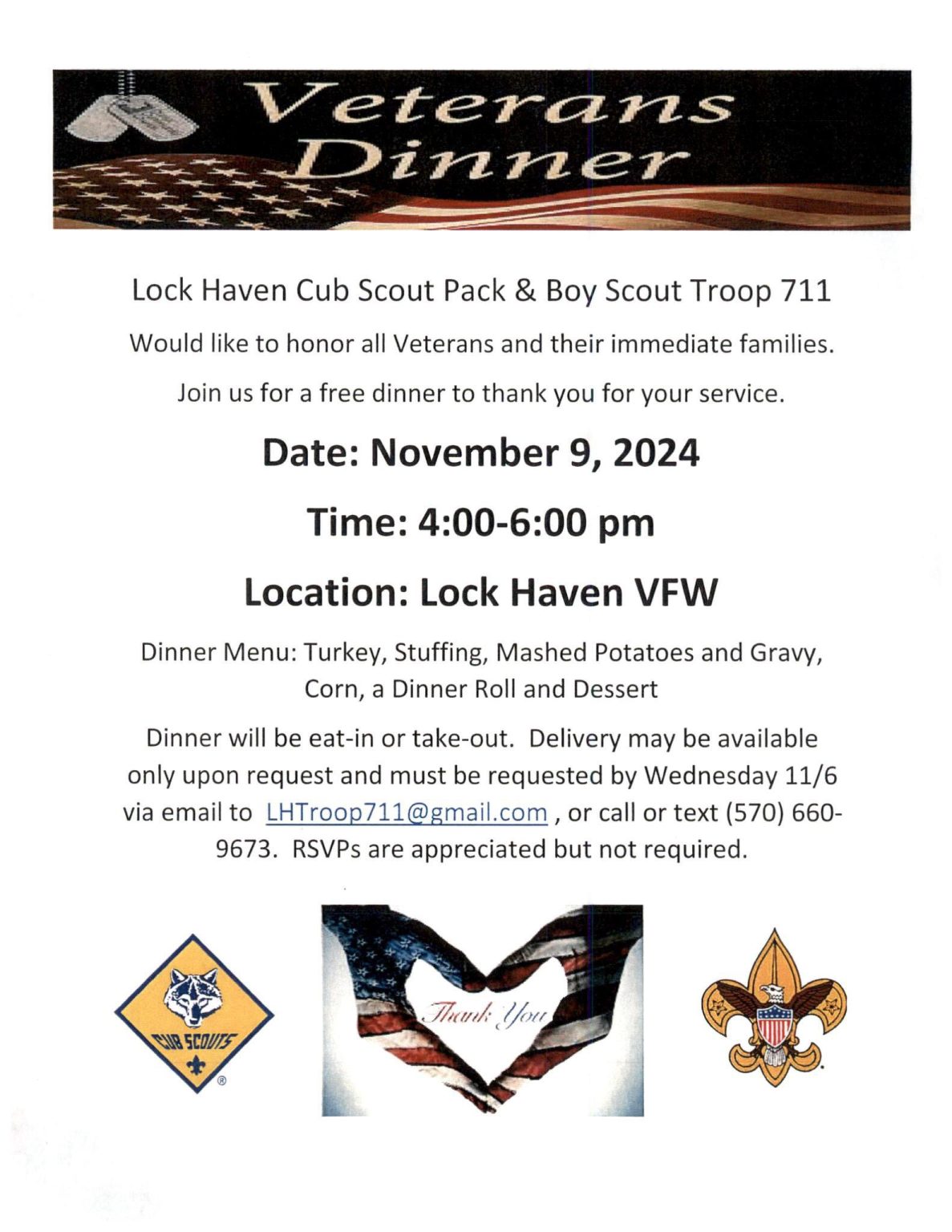 Lock Haven Cub Scout & Boy Scout Troop 711 Veterans Dinner. WILQFM