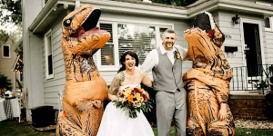 T-Rex Costumed Bridesmaid