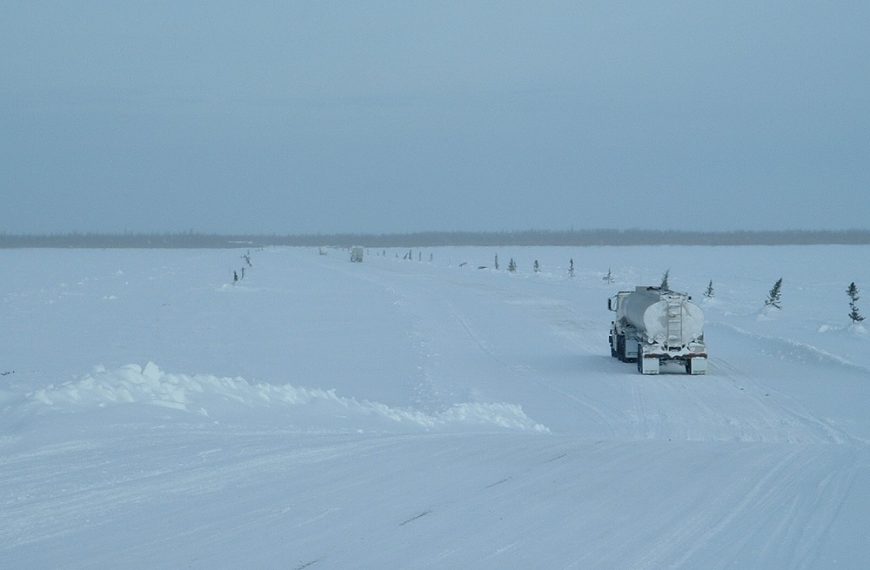 Fuel truck on winter road. Wikimedia Commons. CC License