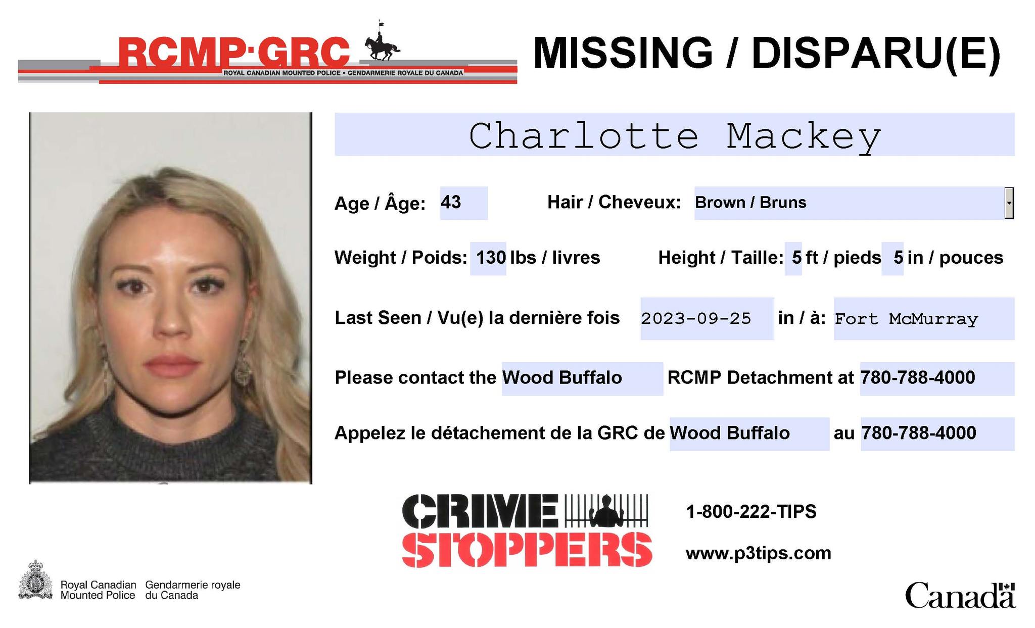 Charlotte Mackey RCMP missing poster