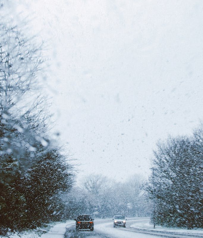 Cars on Road With Snow