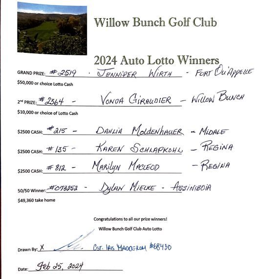 Willow Bunch Auto Lotto Winners!