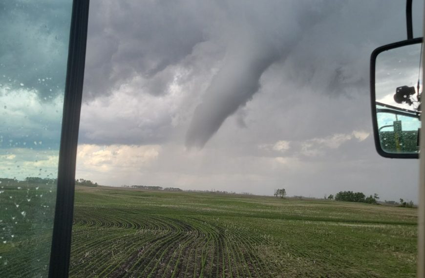 Hail, Funnel Clouds, & Rainbows on the Prairies yesterday!