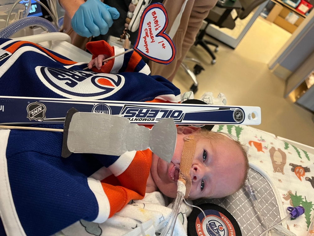 ‘Celebrate the wins’ Family of tiny Oilers fan cheers team on from hospital GX94 Radio