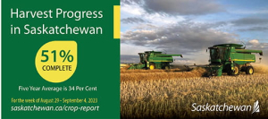 Saskatchewan Harvest Over Halfway Home:  Crop Report