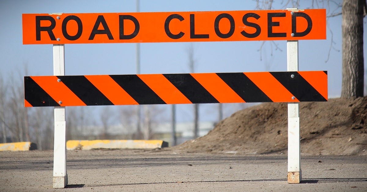 Road closure sign. Image via rmwb.ca