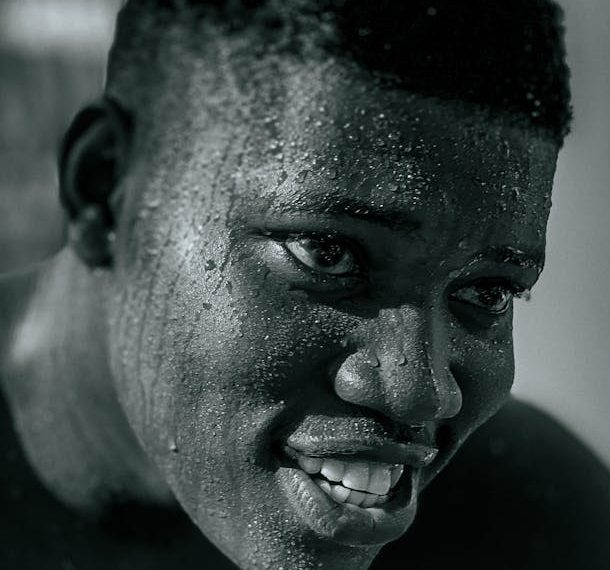 Close-up of Young Man in Sweat