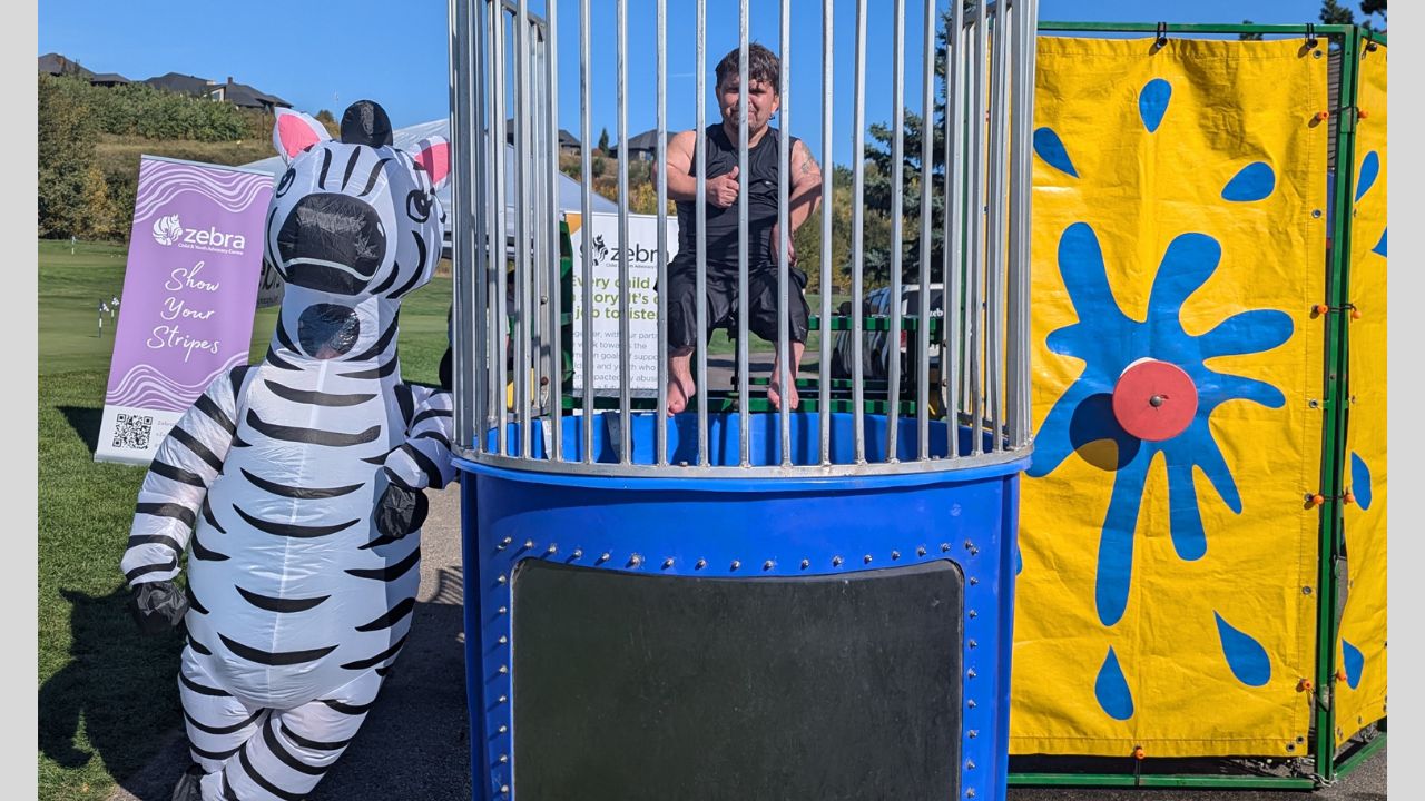 Jimmy in another dunk tank for the 55th Annual Edmonton Chamber Golf Tournament Raising funds for Zebra Child & Youth Advocacy Centre