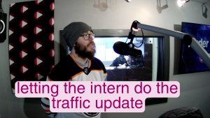 What happens when the intern does the traffic report?